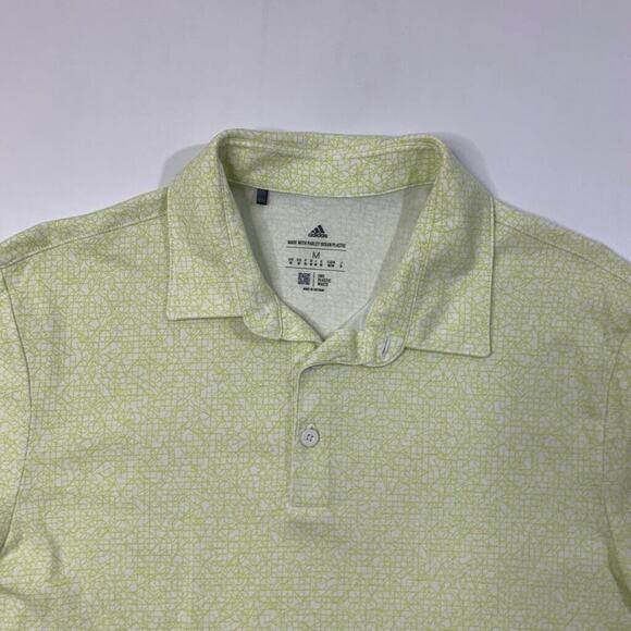 Adidas Polo Shirt Mens M Medium White Lime Abstract Geometry Pattern Golf - Picture 4 of 12